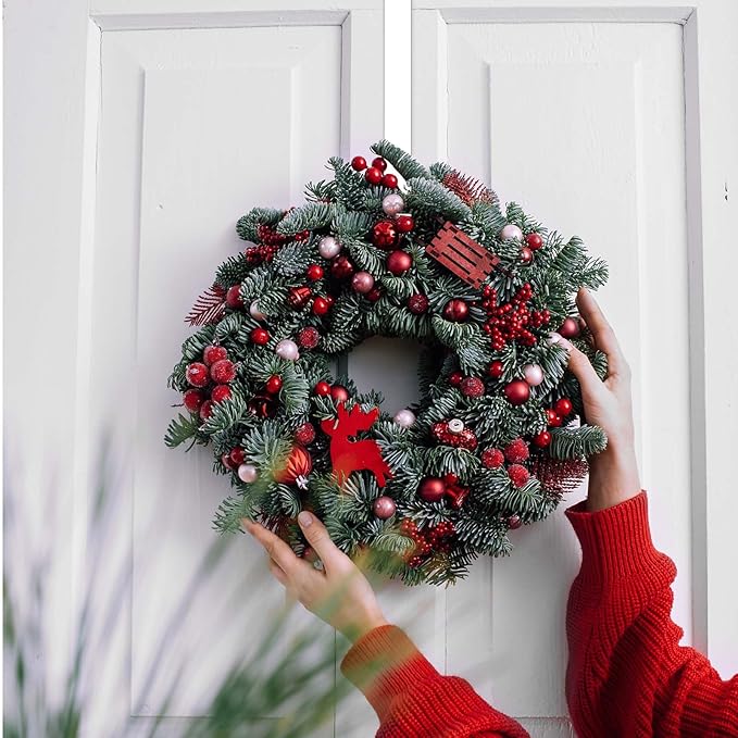 Dreecy 12” Wreath Hangers for Front Door, Christmas Wreath Hanger Holder, White Over The Door Wreath Hanger Hooks for Hnaging Christmas Front or Back Door Reef Decoration 2 Pack
