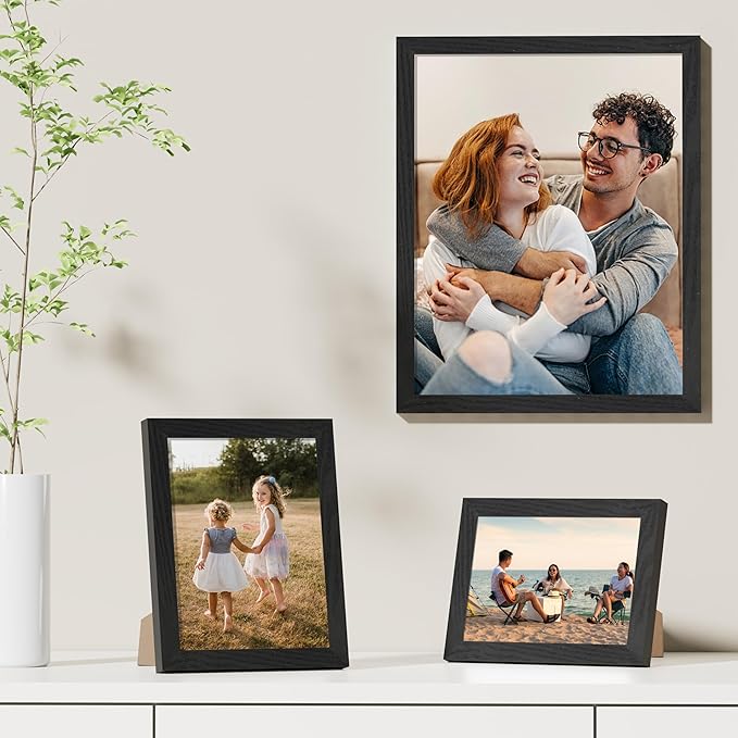 Vittanly 11x14 Picture Frames Set of 9, Shatter Resistant Plexiglass, Display 8x10 Pictures with Mat or 11x14 without Mat, Photo Frames for Wall or Tabletop, Engineered Wood, Black