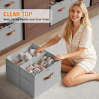 2 Pack Shoe Organizer for Closet,Foldable Shoe Storage Organizer with Adjustable Dividers, Shoe Storage Box with Clear Cover, Fits up to 16 Pairs, Gray