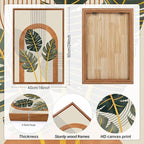 KAIRNE Boho Canvas Wall Art,Abstract Minimalist Room Decor,Tropical Botanical Wall Decor,Mid-Century Geometric Illustrations Set of 3(16”X24”),Botanical Print for Living Room Bedroom Dining Room Decor