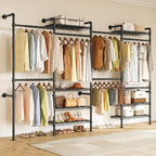 ONBRILL H4 Wall Mounted Closet System, Expandable Industrial Pipe Clothes Rack Clothing Rack for Hanging Clothes, Heavy Duty Closet Organizers and Storage in Wardrobe Closet
