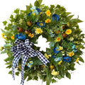 WANNA-CUL 24 Inch Year Round Spring Summer Wreaths for Front Door, Blue Yellow Floral Door Wreath with Pomegranates Daisy - All Season Decorative Wedding Wall Wreath Indoor Outdoor Farmhouse Decor