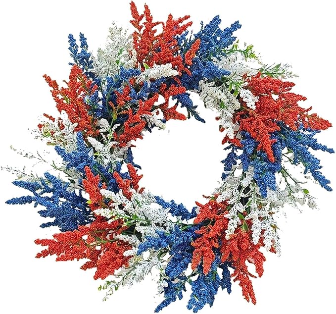 20In Patriotic Wreaths for Front Door, Artificial Red White Blue Faux Flowers,Patriotic Wreath Decorations,Decor for 4th of July,Festival Wreath for Outdoor,Home, Office, Party Wall