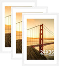 24x36 Picture Frame White Set of 3, Display Pictures 20x30 with Mat or 24 x 36 Without Mat, Poster Frames 24x36 for Wall Hanging Horizontal and Vertical