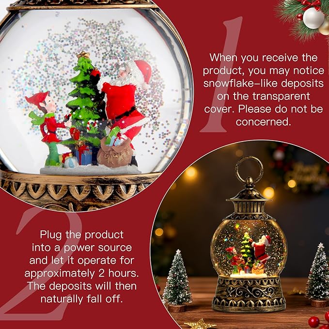 Christmas Santa Snow Globe, Christmas Musical Snow Globe Lantern Lights with 6H Timer Battery & USB Powered, Retro Style Holiday Glitter Globe for Xmas Home Decoration Holiday Party Gifts