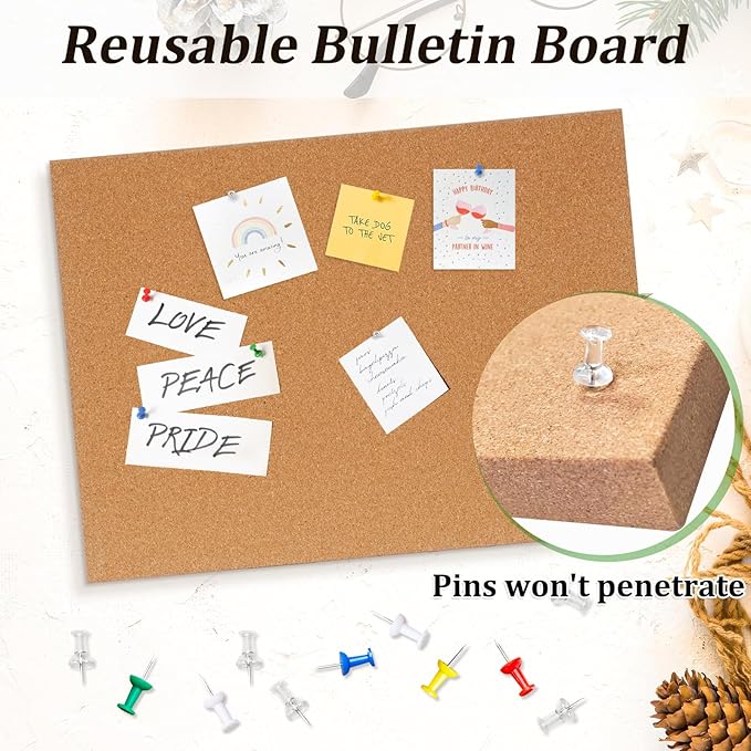 DOLLAR BOSS Magnetic Cork Board, 16" x 12" Small Cork Bulletin Board 0.7" Thick Frameless Corkboards for Walls Pin Notice Board with 8 Magnets 10 Pushpins for Home Office Kitchen School Decor Display