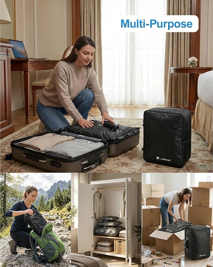 1-Pack Vacuum Seal Bags for Clothing Travel with Portable USB-Powered Pump, Triple Your Space, Reusable Space Saver Compression Bags for 19"- 22" Luggage Suitcase & Home Storage (Carry-on)