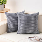 Aegero Pack of 2 Corduroy Decorative Throw Pillow Covers 16x16 Inch Soft Striped Pillow Covers Modern Farmhouse Home Decor for Sofa Living Room Couch Bed（Light Grey）