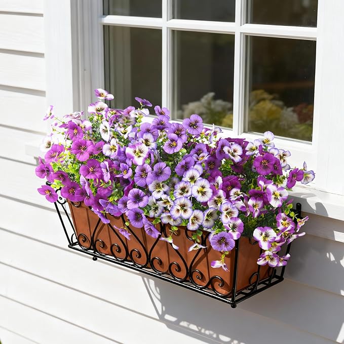 INQCMY Artificial Fake Pansy Flowers for Outdoor, 12 Pcs Faux Silk Pansies Flower for Spring Summer Decoration, UV Resistant Fake Plants for Outside Planter Porch Yard Patio Home Decor(Mixd Purple)
