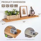 Marsmiles 40 inch Floating Shelves for Wall Solid Elm Wood Wall Mounted Shelves|Rustic Long Floating Shelves with Invisible Bracket for Bathroom Kitchen|Rounded Edge|Natural, 1 Pack