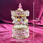 Carousel Music Box Figurine Pink Enamel, Rose Accents, Golden Details, Ideal Home Decor & Gift Giving