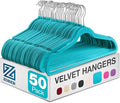 ZOBER Turquoise Velvet Hangers 50 Pack - Clothes Hangers, Coat Hanger for Pants & Dress Clothes - Non Slip w/ 360 Degree Swivel, Holds up to 10 lbs - Strong Felt Hanger for Clothing