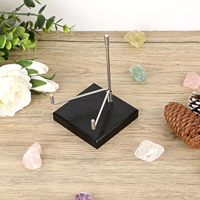 Hipiwe Adjustable Stainless Steel Arm Display Stand Easel with Wooden Base Rocks Crystal Display Easel Holder for Mineral Agate Gemstones Fossils Coral Geodes Plate and Photo, 3.1"x3.1"x4.9"