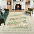 Lessymo Floral 8x10 Area Rugs for Living Room, Soft Non Slip Washable Rugs for Dining Room Bedroom, Low Pile Green Rug, Cottagecore Impressionist-Style Decor Carpet, Beige Sage