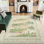 Lessymo Floral 8x10 Area Rugs for Living Room, Soft Non Slip Washable Rugs for Dining Room Bedroom, Low Pile Green Rug, Cottagecore Impressionist-Style Decor Carpet, Beige Sage