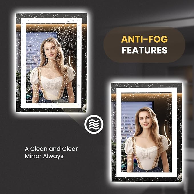 LOAAO 23.6"x31.5" LED Mirror for Bathroom, Lighted Bathroom Mirror with Lights, Anti-Fog, Dimmable, Memory Function, Clear Reflection