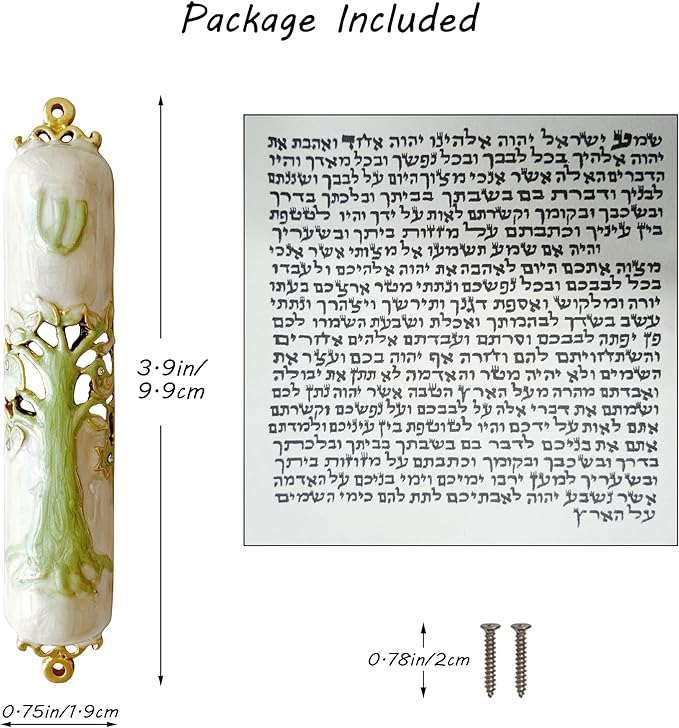 3.8 Inches Hand-Painted Mezuzah, Exquisite Enamel Design with Scroll Included for Jewish Occasions