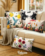 Embroidered Lumbar Pillow Cover 20x12 Inch - Spring Summer Boho Decorative Pillow Cover with Zipper for Living Room Couch Sofa Bed Aesthetic Design Mushroom Moon Cushion Pillowcase