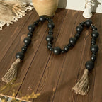 2" Extra Large Wood Bead Garland with Tassels, 75" Long Rustic Farmhouse Wooden Beads Garland, Decorative Beads Boho Decorations for Home Table Mantle Black