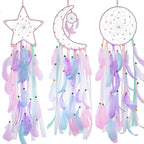 3 Pack Pink Star Moon Sun Dream Catcher - Pink Dream Catchers for Girls, Teen Girl Room Decor, Grils Bedroom Decoration