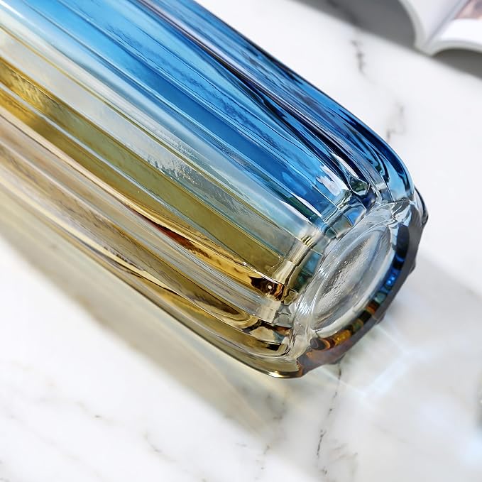 Christmas Flower Glass Vase Blue Gold Two-Toned Floreros Unique Decorative Vase 12.0" Vases Decorations for Centerpieces, Home Decor,Bouquet,Holiday Table