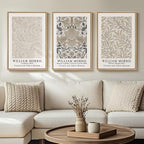 Framed Large William Morris Canvas Wall Art Set of 3, Vintage Neutral Botanical Floral Prints, Nature Artwork for Living Room, Bedroom, Hallway or Office Decor, 16x24 Inch