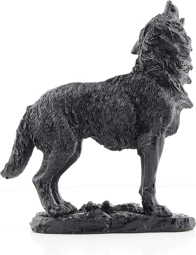 Black Howling Wolf Statue, Realistic Wild Wolf Sculpture, Resin Animal Figurine for Home Decor, Office Desk, Shelf, Wildlife Lover Gift