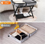 Heybly Luggage Rack, Folding Suitcase Stand with Storage Shelf, Heavy-Duty Luggage Holder for Guest Room Bedroom Hotel, Holds up to 165 lb, Black, HLR010B1