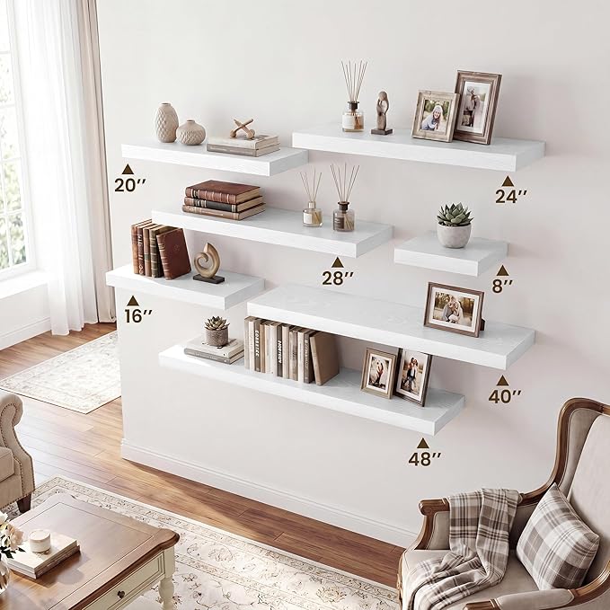 RICHFOCUS 40Inch Floating Shelves for Wall 1 Pack Shelves for Bedroom|Kitchen|Bathroom|Laundry Room Rustic Wood Wall Mounted Shelf with Invisible Brackets for Books|Storage|Decor, White