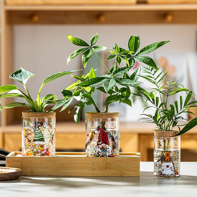 Christmas Vases, 2 Sizes Propagation Jars with Christmas Decorations Patterns, Desktop Glass Hydroponic Planter for Plant Cuttings, for Plant Lovers (18)