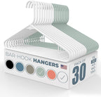 Neaties Plastic Hangers 30 Pack – Made in The USA – 6lb Capacity Standard Clothes Hangers with Strap Hooks for Dresses, Lingerie, Shirts, Pants, and Jackets – White & Mint