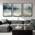 Large Framed Abstract Nature Landscape Wall Art for Living Room, 3 Piece Blue Watercolor Canvas Prints Paintings Artwork for Walls, Misty Lake Mountain Pictures for Hallway Office Wall Decor 24x36 In