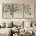 Large Vintage Framed Botanical Wall Art for Living Room, 3 Piece Rustic Neutral Fruit Tree Canvas Prints Artwork for Walls, Modern Farmhouse Leaf Wall Decor for Bedroom Dining Room Office, 24x36 Inch