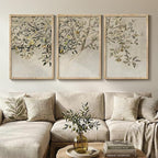 Large Vintage Framed Botanical Wall Art for Living Room, 3 Piece Rustic Neutral Fruit Tree Canvas Prints Artwork for Walls, Modern Farmhouse Leaf Wall Decor for Bedroom Dining Room Office, 24x36 Inch