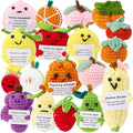 VioraWhite 18 Pcs Crochet Dolls Bulk Positive Handmade Knitted Emotional Fruit Dolls with Encouragement Cards for Employee Appreciation Gifts, Coworker Team Building Keepsakes