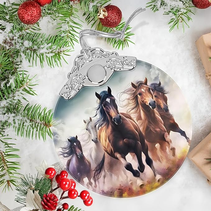 Christmas Ornaments - Stained Glass Christmas Decor - Horse Ornaments for Christmas Tree - Christmas Tree Ornament - Gifts for Friends, Coworker - Xmas Gift Ideas - Gift Exchange