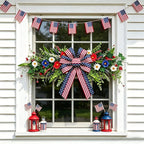 4th of July Patriotic Floral Swag Artificial Red White and Blue Independence Day Front Door Daisy Flowers Twigs Swag Memorial Day 250th Anniversary Veterans Day Decor for Arch Wall Home Door Decor