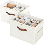 Budding Joy 2 Pack Shoe Organizer for Closet, Clear Foldable Shoe Storage Containers Adjustable Dividers Fits 16 Pairs,Shoe Storage Bins Baskets Boxes with Reinforced Handles Beige