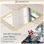 Keonjinn Gold Bathroom Vanity Mirror 28” x 36” Rectangular Wall Mirror Brushed Metal Frame Rectangle Bathroom Mirror for Over Sink Modern Farmhouse Square Corner Framed Mirror(Horizontal/Vertical)