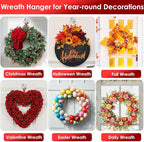 Silver Wreath Hangers for Front Door, 22 LB Large Suction Cup Wreath Hooks for Halloween Fall Christmas Decorations, Removable and Reusable Wreath Holders for Welcome Sign Window Glass Indoor Outdoor
