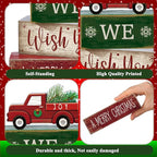 Lineshading 4 Pcs Rustic Christmas Decor Wooden Red Truck Winter Tiered Tray Decor Merry Christmas Table Centerpiece Wood Red Truck Block Sign Gift Farmhouse for Home Kitchen Tabletop Office Shelf