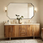 ANDY STAR 30"x55" Large Bathroom Mirror, Gold Scalloped Mirror for Bathroom, Brushed Brass Full Length Wall Mirror with Rust-Proof Stainless Steel Frame, Hangs Vertically or Horizontally
