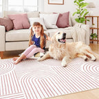 Lahome Abstract Washable Rugs, 4x6 Pink Rug for Bedroom Nursery Soft Non Slip Modern Living Room Rug, Ultra-Thin Non-Shedding Throw Carpet for Entryway Kitchen Office(4'x6',Pink/White)
