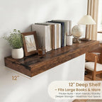 FLYJOE 36 Inch Long Floating Shelves for Wall Set of 2, 12" D Wood Grain Bathroom Shelves with Invisible Brackets, Easy Install Engineered Wood Storage Shelves for Kitchen, Living Room, Bedroom