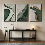 Large Framed Modern Abstract Wall Art for Living Room, 3 Piece Canvas Prints Paintings Artwork for Walls, Minimalist Green and White Pictures for Hallway Dining Bedroom Home Office Wall Decor 24x36 Inch