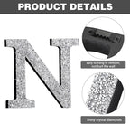 Qunclay 8'' Silver Crystal Diamond Bling Letters Crushed Diamond Decoration Wooden Glitter Letter with Screw and Hooks Rhinestone Gift for Wedding Y2k Mcbling Bedroom Wall Decor (Letter N)