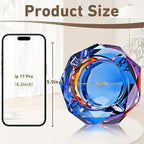 Coomin 5.9in Large Crystal Glass Ash Tray, Sparkly Cigarettes Cigar Ashtray, Ashtrays for Smokers Indoor Office Home Desktop Tabletop, Unique Luxury Gifts for Men, Blue
