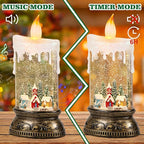 Eldnacele Christmas Music Snow Globe Lantern with Timer, Battery Operated & USB Powered Lighted Snowy Cabin Scene Singing Snow Globe Candle Lamp Spinning Water Glitters Holiday Xmas Decor
