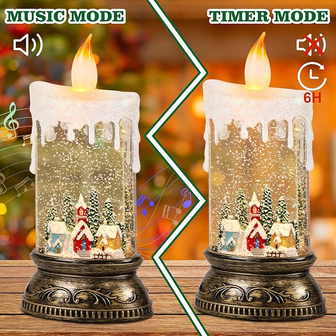 Eldnacele Christmas Music Snow Globe Lantern with Timer, Battery Operated & USB Powered Lighted Snowy Cabin Scene Singing Snow Globe Candle Lamp Spinning Water Glitters Holiday Xmas Decor