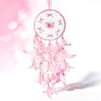Dream Catcher for Girls – Butterfly Center, Pink & White Mixed Feathers & Clear Beads, Pink Decor for Bedroom, Comes with a Decorative Box & White Raffia